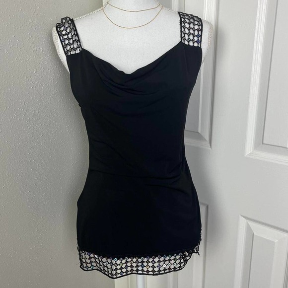 2000s black sequin cowl neck blouse - Picture 1 of 7